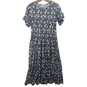 Tiffany & Grey Dress Sz XL Black White Floral Ditzy CottageCore Prairie Calico